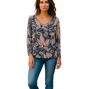 Seeing Stars Womens Sz M Gray Pink Geometric Long Sleeve Blouse